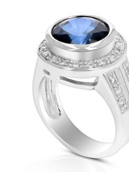 2 cttw Created Blue Sapphire Ring In Brass With Rhodium Plating Round 10 MM