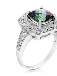2 Cttw Mystic Topaz Ring .925 Sterling Silver with Rhodium Cushion Cut 7 MM - Sterling Silver