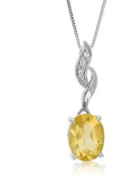 2.10 Cttw Pendant Necklace, Citrine Oval Pendant Necklace For Women In .925 Sterling Silver With Rhodium, 18" Chain, Prong Setting - Silver