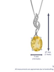 2.10 Cttw Pendant Necklace, Citrine Oval Pendant Necklace For Women In .925 Sterling Silver With Rhodium, 18" Chain, Prong Setting