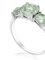2.20 Cttw 3 Stone Green Amethyst Ring .925 Sterling Silver With Rhodium Round