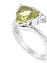 2.20 Cttw Lemon Quartz Ring .925 Sterling Silver Rhodium Trillion Shape 10 MM