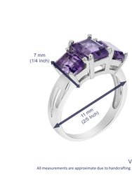 2.35 Cttw 3 Stone Purple Amethyst Ring .925 Sterling Silver Rhodium Emerald