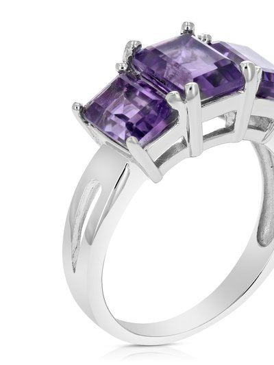 Vir Jewels 2.35 Cttw 3 Stone Purple Amethyst Ring .925 Sterling Silver Rhodium Emerald product