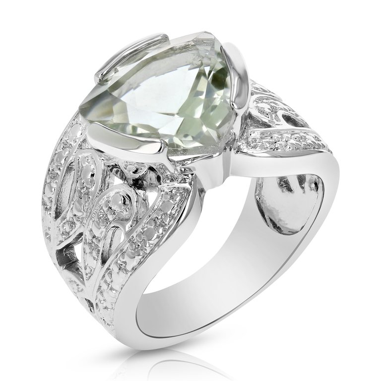 2.60 Cttw Green Amethyst Fashion Ring In Brass With Rhodium Triangle Shape 10 MM - Rhodium