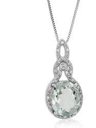 2.80 Cttw Pendant Necklace, Green Amethyst Oval Shape Pendant Necklace For Women In .925 Sterling Silver With Rhodium, 18" Chain, Prong Setting - Silver