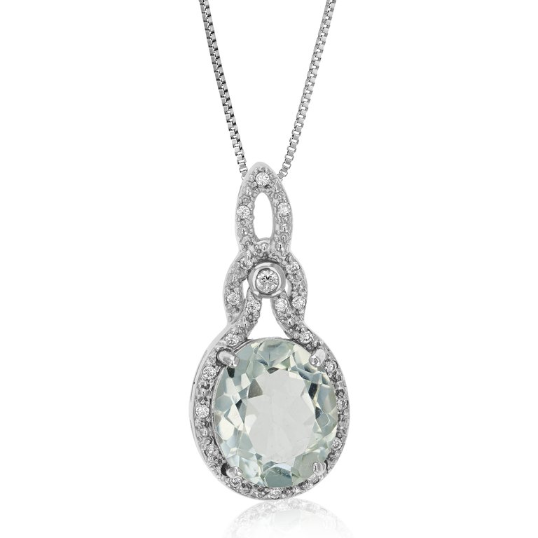 2.80 Cttw Pendant Necklace, Green Amethyst Oval Shape Pendant Necklace For Women In .925 Sterling Silver With Rhodium, 18" Chain, Prong Setting - Silver