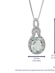 2.80 Cttw Pendant Necklace, Green Amethyst Oval Shape Pendant Necklace For Women In .925 Sterling Silver With Rhodium, 18" Chain, Prong Setting