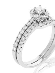 3/4 cttw Diamond Wedding Engagement Ring Set 14K White Gold Princess Bridal