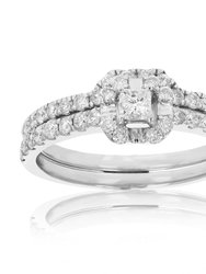 3/4 cttw Diamond Wedding Engagement Ring Set 14K White Gold Princess Bridal - Silver