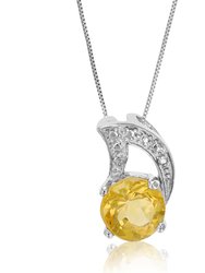 3/4 cttw Pendant Necklace, Citrine Pendant Necklace For Women In .925 Sterling Silver With Rhodium, 18" Chain, Prong Setting - Silver
