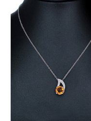 3/4 cttw Pendant Necklace, Citrine Pendant Necklace For Women In .925 Sterling Silver With Rhodium, 18" Chain, Prong Setting