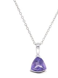 3/4 cttw Pendant Necklace, Purple Amethyst Trillion Pendant Necklace For Women In .925 Sterling Silver With Rhodium, 18 Inch Chain, Prong Setting