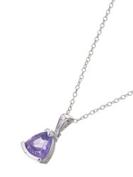 3/4 cttw Pendant Necklace, Purple Amethyst Trillion Pendant Necklace For Women In .925 Sterling Silver With Rhodium, 18 Inch Chain, Prong Setting