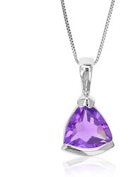 3/4 cttw Pendant Necklace, Purple Amethyst Trillion Pendant Necklace For Women In .925 Sterling Silver With Rhodium, 18 Inch Chain, Prong Setting - Silver