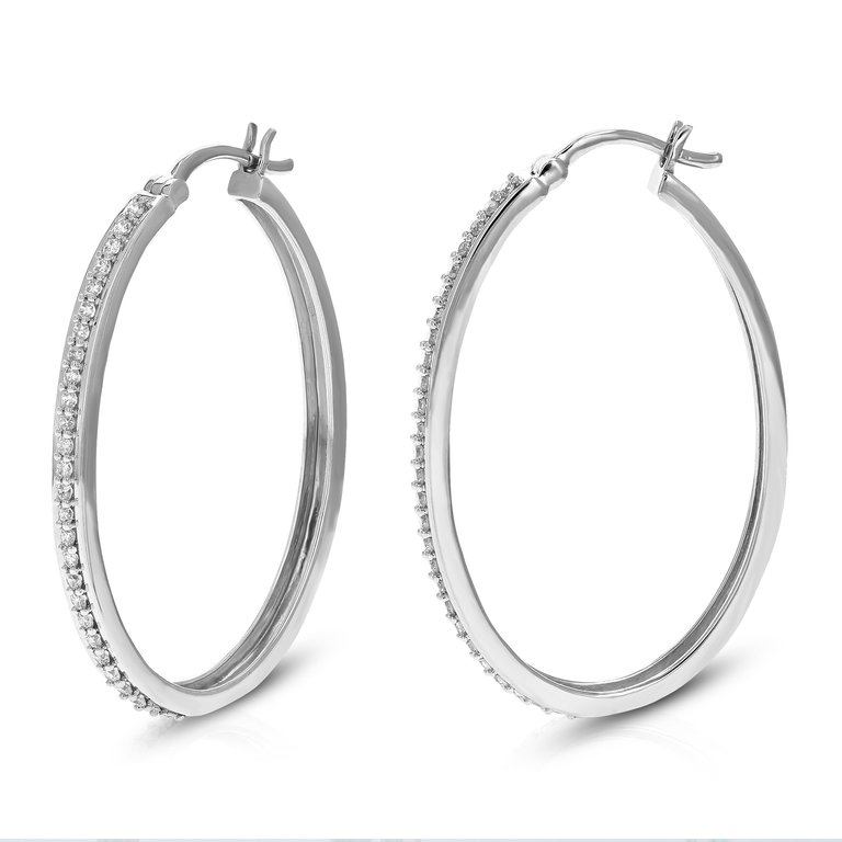 3/8 cttw Diamond Hoop Earrings For Women, Round Lab Grown Diamond Earrings In .925 Sterling Silver, Prong Setting, 3/4 Inch