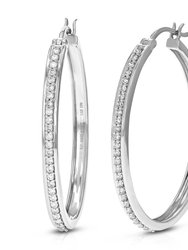 3/8 cttw Diamond Hoop Earrings For Women, Round Lab Grown Diamond Earrings In .925 Sterling Silver, Prong Setting, 3/4 Inch - Silver