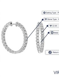 4 Cttw Diamond Hoop Earrings 14K White Gold Round Prong Set Inside Out 1.25"
