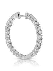4 Cttw Diamond Hoop Earrings 14K White Gold Round Prong Set Inside Out 1.25" - 14K White Gold