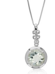 4 Cttw Pendant Necklace, Green Amethyst Pendant Necklace For Women In .925 Sterling Silver With Rhodium, 18" Chain, Prong Setting - Silver