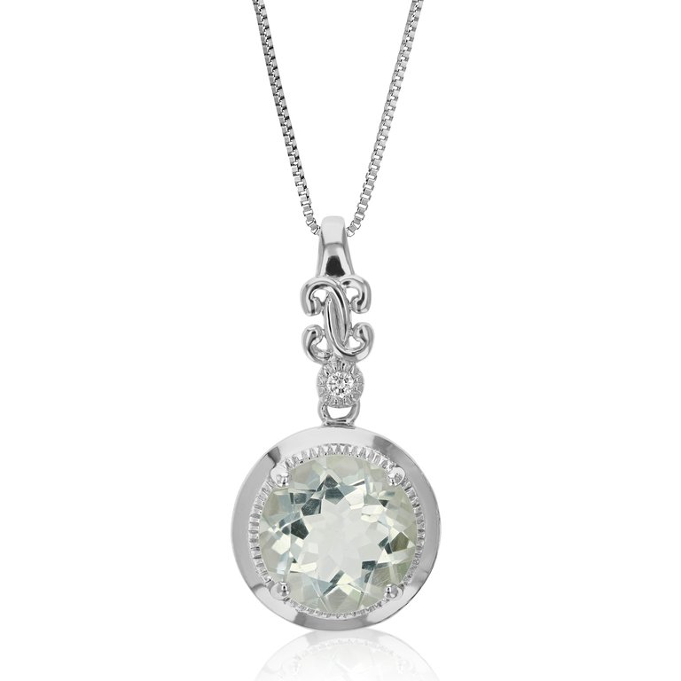 4 Cttw Pendant Necklace, Green Amethyst Pendant Necklace For Women In .925 Sterling Silver With Rhodium, 18" Chain, Prong Setting - Silver