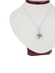4 Cttw Pendant Necklace, Green Amethyst Pendant Necklace For Women In .925 Sterling Silver With Rhodium, 18" Chain, Prong Setting