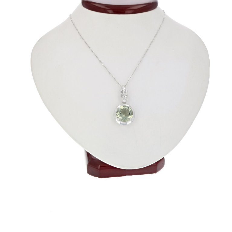 4 Cttw Pendant Necklace, Green Amethyst Pendant Necklace For Women In .925 Sterling Silver With Rhodium, 18" Chain, Prong Setting