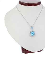 4.30 Cttw Pendant Necklace, Swiss Blue Topaz Pendant Necklace For Women In .925 Sterling Silver With Rhodium, 18" Chain, Prong Setting