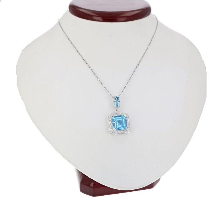 4.30 Cttw Pendant Necklace, Swiss Blue Topaz Pendant Necklace For Women In .925 Sterling Silver With Rhodium, 18" Chain, Prong Setting