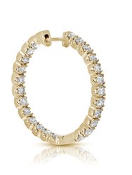 5 Cttw Diamond Inside Out Hoop Earrings 14K Yellow Gold Round Prong Set 1.50" - Gold