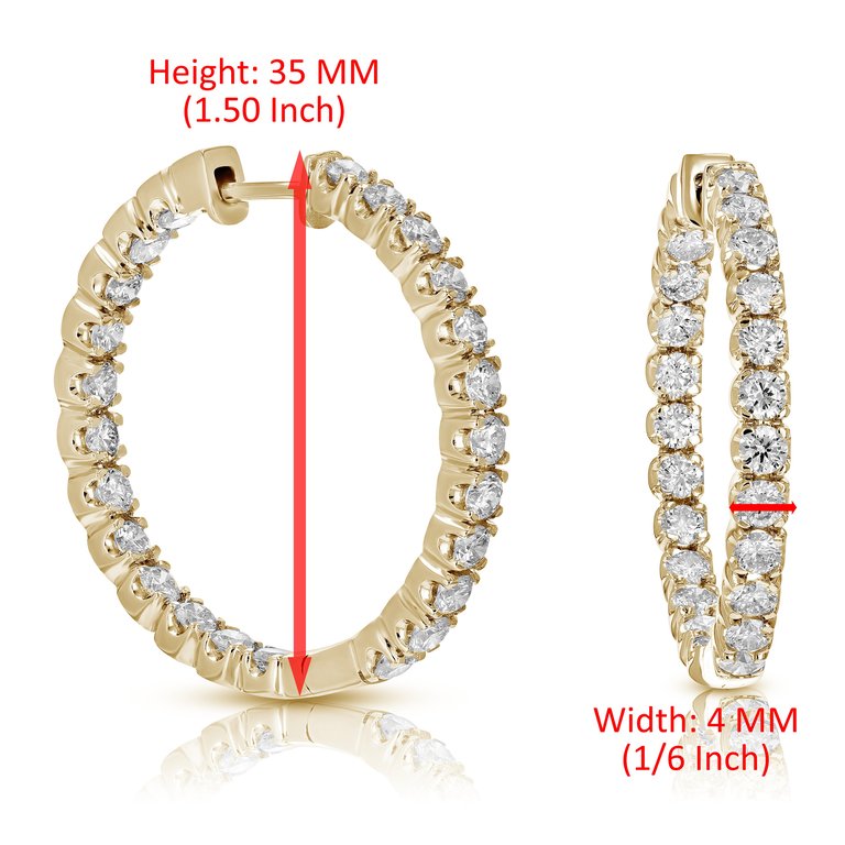 5 Cttw Diamond Inside Out Hoop Earrings 14K Yellow Gold Round Prong Set 1.50"