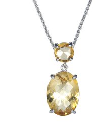 5.5 Cttw Pendant Necklace, Citrine Oval Pendant Necklace For Women In .925 Sterling Silver with 18" Chain, Prong Setting