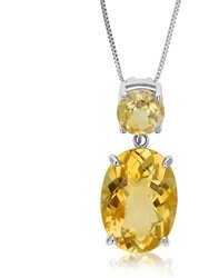 5.5 Cttw Pendant Necklace, Citrine Oval Pendant Necklace For Women In .925 Sterling Silver with 18" Chain, Prong Setting - Silver