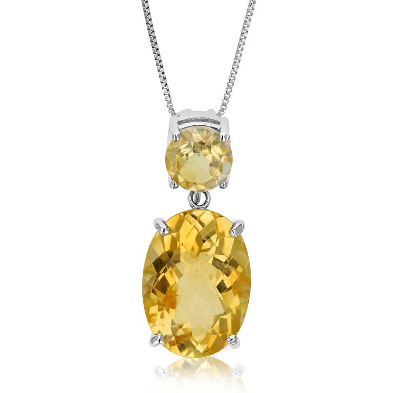 5.5 Cttw Pendant Necklace, Citrine Oval Pendant Necklace For Women In .925 Sterling Silver with 18" Chain, Prong Setting - Silver