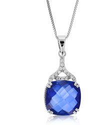 5.5 Cttw Pendant Necklace, Created Sapphire Cushion Cut Pendant Necklace For Women In .925 Sterling Silver With 18" Chain, Prong Setting - Silver