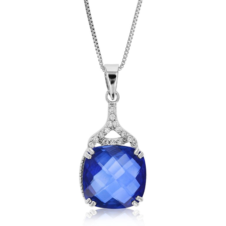 5.5 Cttw Pendant Necklace, Created Sapphire Cushion Cut Pendant Necklace For Women In .925 Sterling Silver With 18" Chain, Prong Setting - Silver