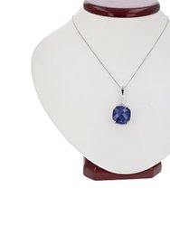 5.5 Cttw Pendant Necklace, Created Sapphire Cushion Cut Pendant Necklace For Women In .925 Sterling Silver With 18" Chain, Prong Setting