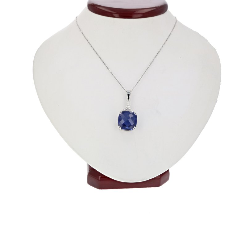 5.5 Cttw Pendant Necklace, Created Sapphire Cushion Cut Pendant Necklace For Women In .925 Sterling Silver With 18" Chain, Prong Setting