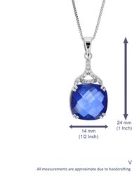 5.5 Cttw Pendant Necklace, Created Sapphire Cushion Cut Pendant Necklace For Women In .925 Sterling Silver With 18" Chain, Prong Setting