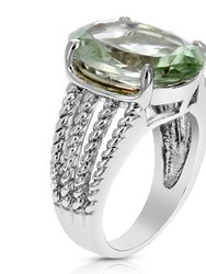 5.50 cttw Green Amethyst Prasiolite Ring Brass With Rhodium Oval Shape - Silver