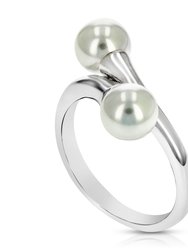 6 MM Glass Pearl Fashion Ring .925 Sterling Silver With Rhodium Plating