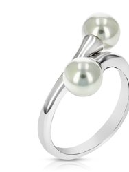 6 MM Glass Pearl Fashion Ring .925 Sterling Silver With Rhodium Plating - White Gold