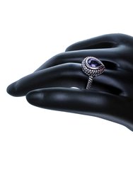 8x6 MM Purple Cubic Zirconia Pear Ring .925 Sterling Silver With Rhodium Plating