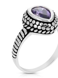 8x6 MM Purple Cubic Zirconia Pear Ring .925 Sterling Silver With Rhodium Plating - Silver/Rhodium