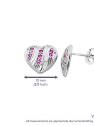 Heart Shape Pink Cubic Zirconia Earrings In .925 Sterling Silver With Rhodium