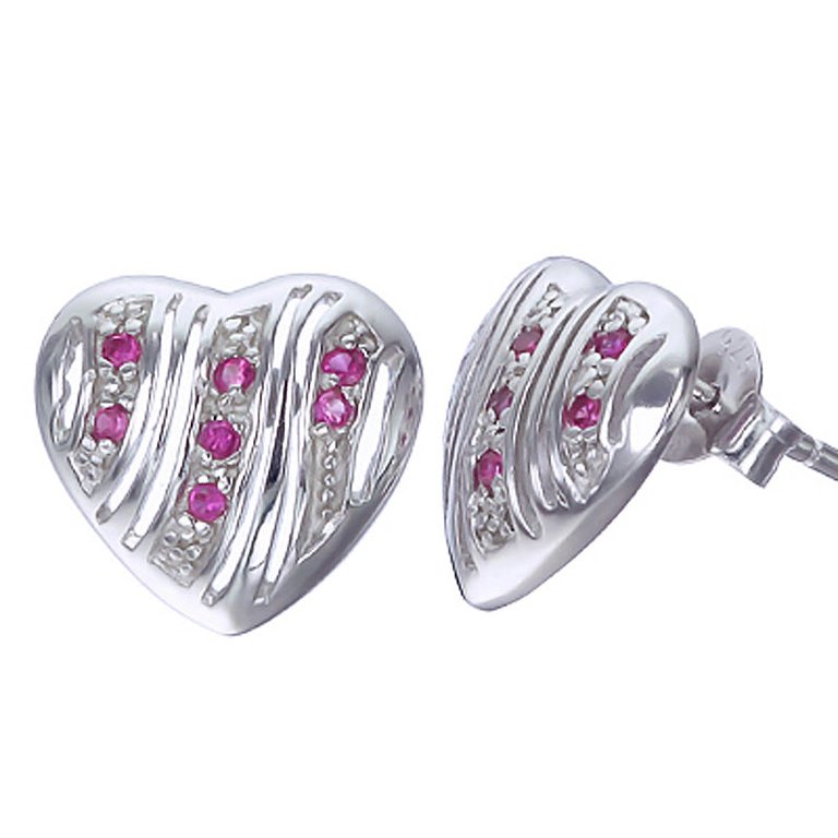 Heart Shape Pink Cubic Zirconia Earrings In .925 Sterling Silver With Rhodium - Silver