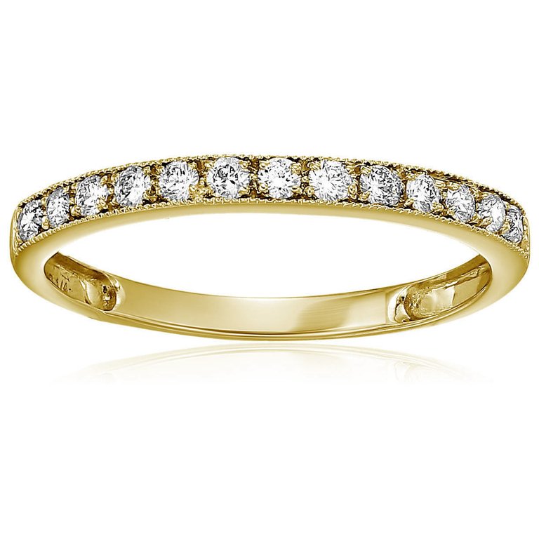 Milgrain Diamond Wedding Band For Women In 14k Gold Prong Set - Gold