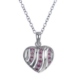 Pendant Necklace, Heart Shape Red CZ Pendant Necklace For Women In .925 Sterling Silver With 18" Chain - Silver