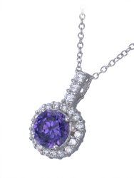 Pendant Necklace, Purple CZ Solitaire Pendant Necklace For Women In 0.925 Sterling Silver With 18" Chain