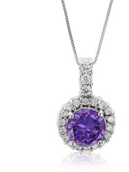 Pendant Necklace, Purple CZ Solitaire Pendant Necklace For Women In 0.925 Sterling Silver With 18" Chain - Silver